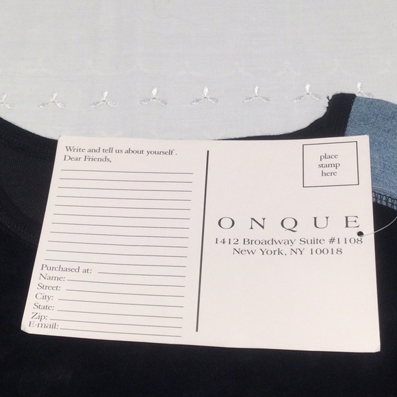 Onque Casuals Black Velvet Long Sleeve Shirt w/ Denim On Shoulders & Pocket - Picture 5 of 6